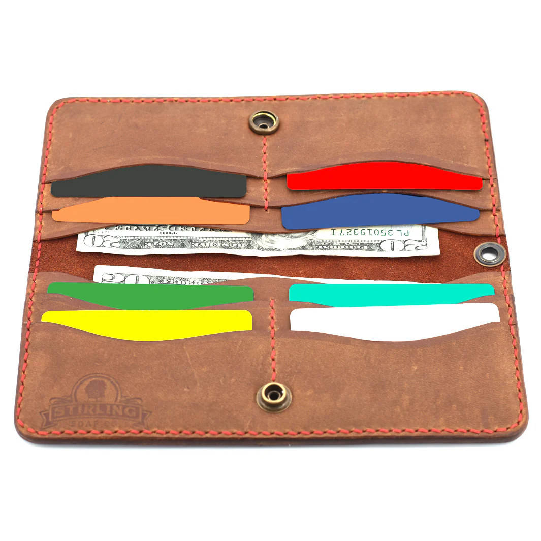 Long Leather Wallet w/ Chain (Brass & Red) - Image 3