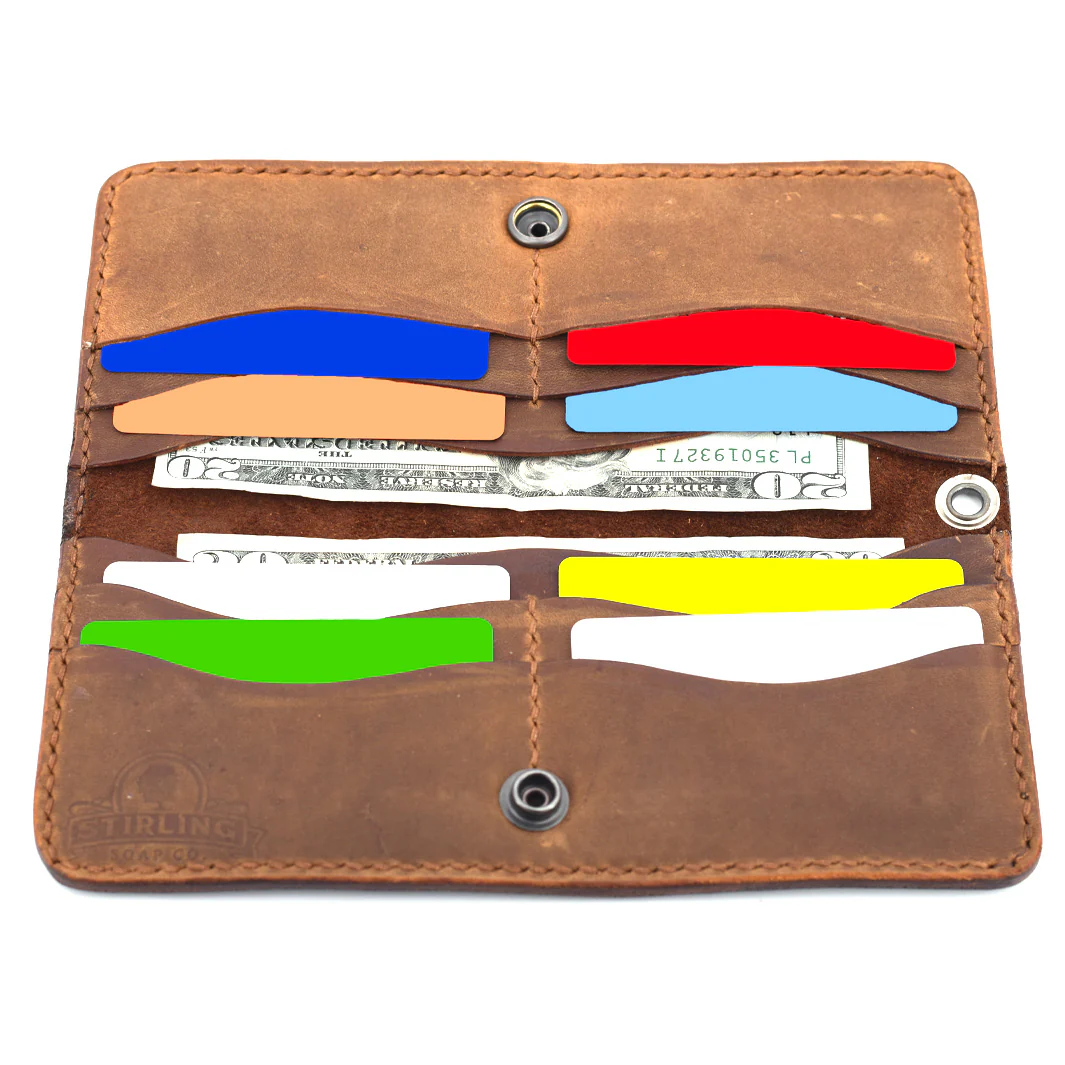 Long Leather Wallet w/ Chain (Silver & Brown) - Image 3
