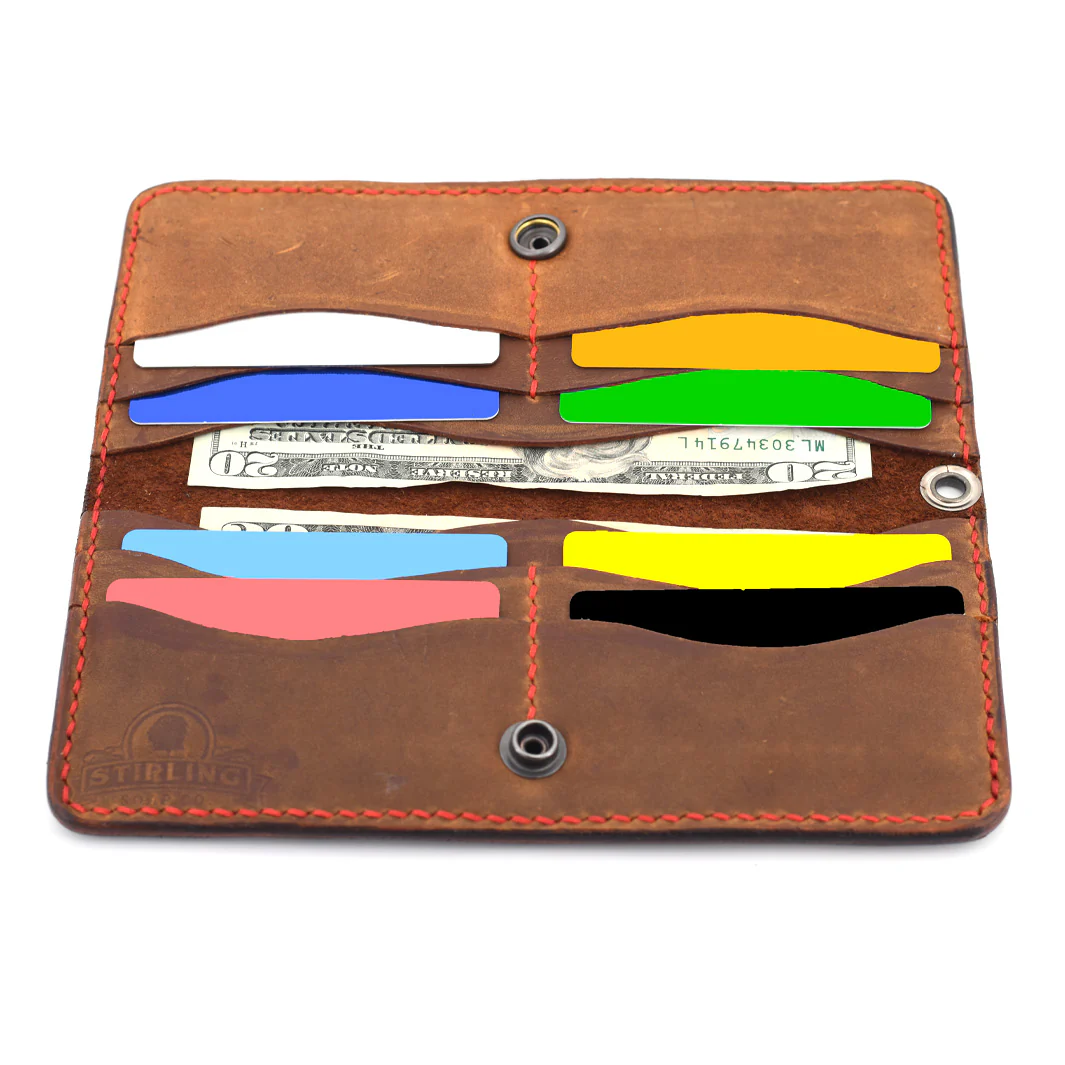 Long Leather Wallet w/ Chain (Silver & Red) - Image 3